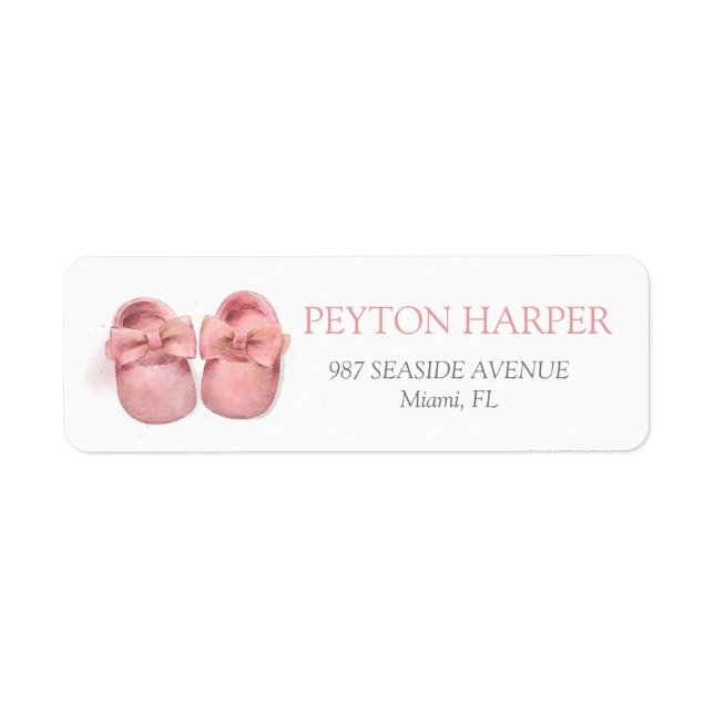 Étiquette Baby shower Chaussures Aquarelle Rose (Devant)