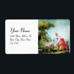 ÉTIQUETTE BABY SHOWER COLORÉ<br><div class="desc">Peinture romantique et joyeuse,  mère et enfant en brouette avec fleurs marche dans le jardin verdoyant sous le ciel bleu,  redessiné à partir du chef-d'oeuvre de Jean - Honoré Fragonard.</div>