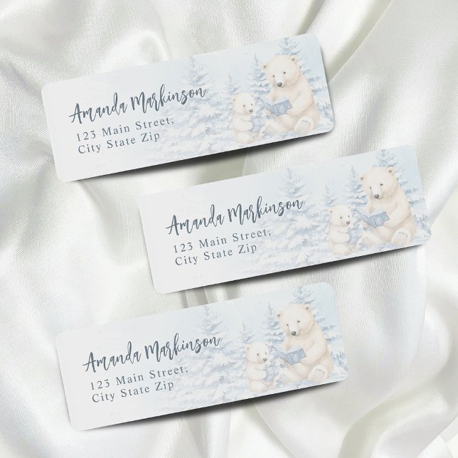 Étiquette Baby shower d'aquarelle bleu d'ours polaire d'hive (Créateur téléchargé)