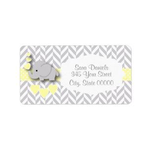 Étiquette Baby shower d'éléphant jaune, blanc et gris