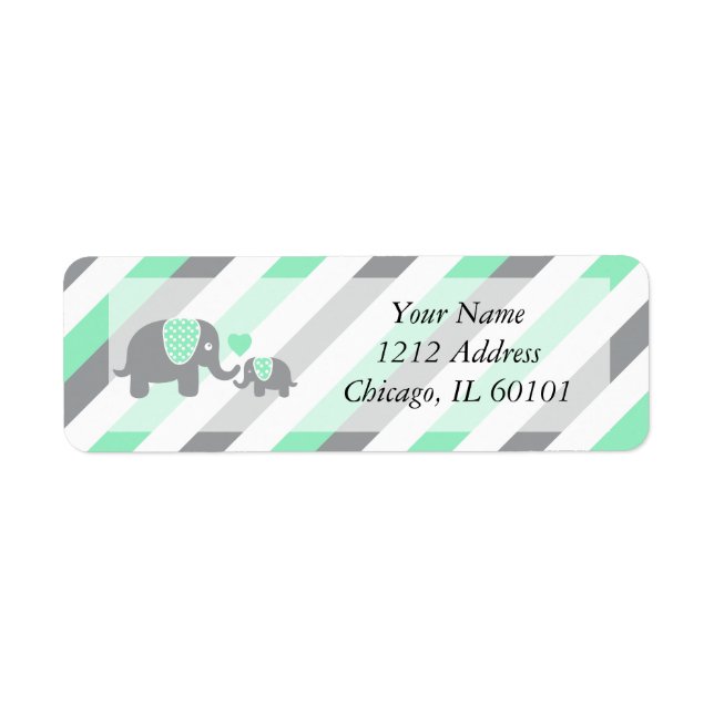 Étiquette Baby shower des éléphants blancs, verts et gris (Devant)
