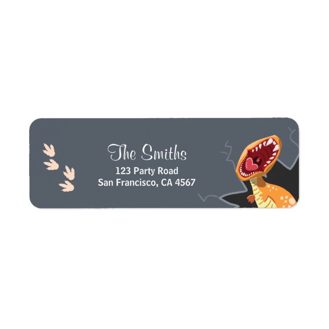 Étiquette Baby shower Dinosaure rugissant Adresse de retour  (Devant)