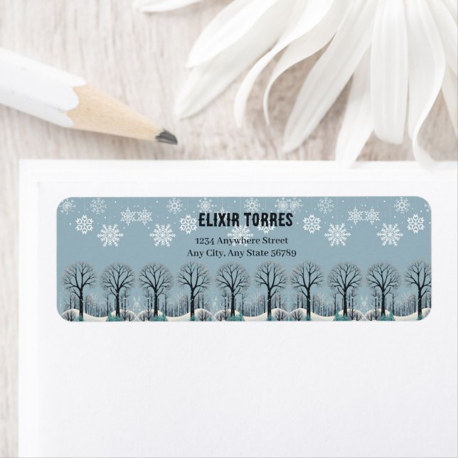 Étiquette Baby shower Dreamwood Winter Forest Snowflakes (En situation)