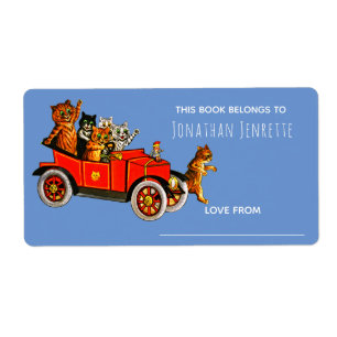 Étiquette Baby shower Drôle Cartoon Chats Rétro Voiture Enfa