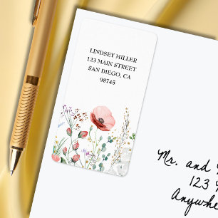 Étiquette Baby shower Fleur sauvage aquarelle Adresse de ret