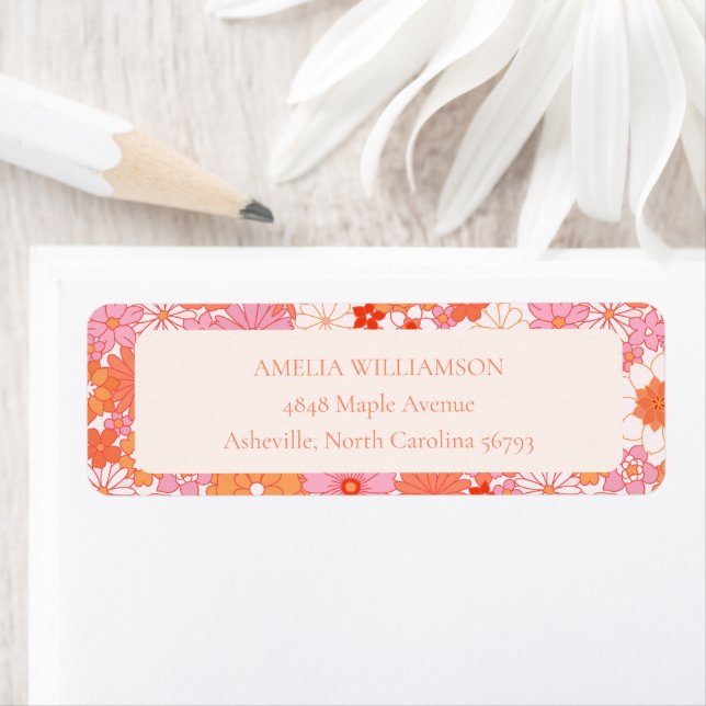 Étiquette Baby shower Floral Boho rose orange rétro (En situation)