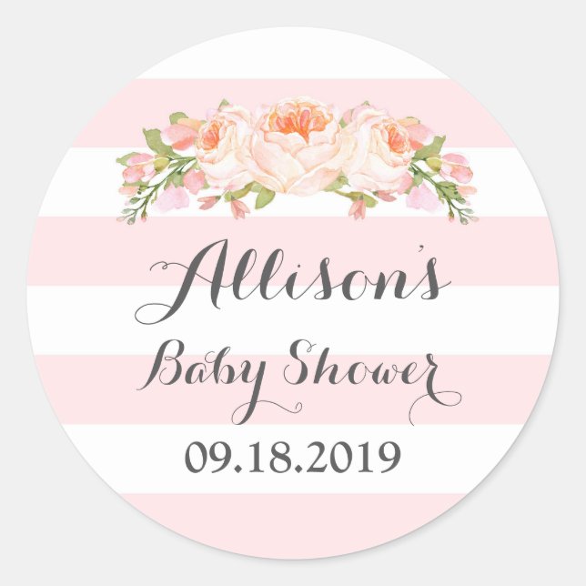 Étiquette Baby shower Floral rose (Devant)