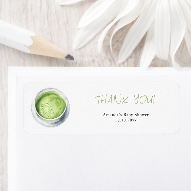 Étiquette Baby-Shower Latte Matcha Aquarelle  (En situation)