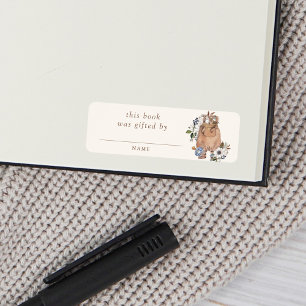 Étiquette Baby shower Neutral Boho Nursery Livre Cadeau Par