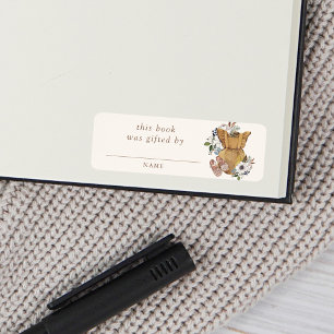 Étiquette Baby shower Neutral Boho Nursery Livre Cadeau Par