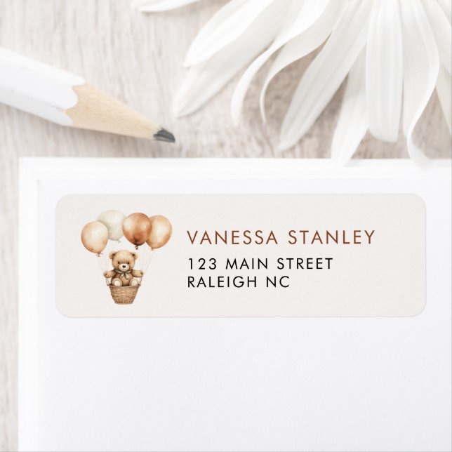 Étiquette Baby shower Neutre selon le sexe de l'ours Adresse (En situation)