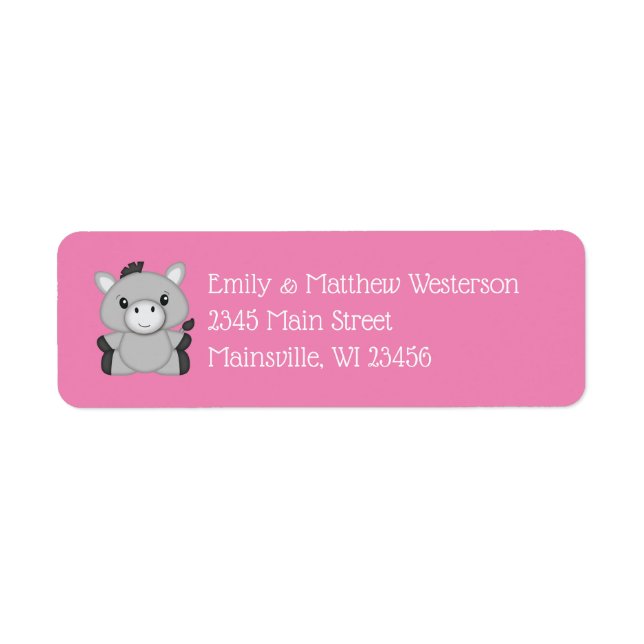 Étiquette Baby shower rose âne (Devant)