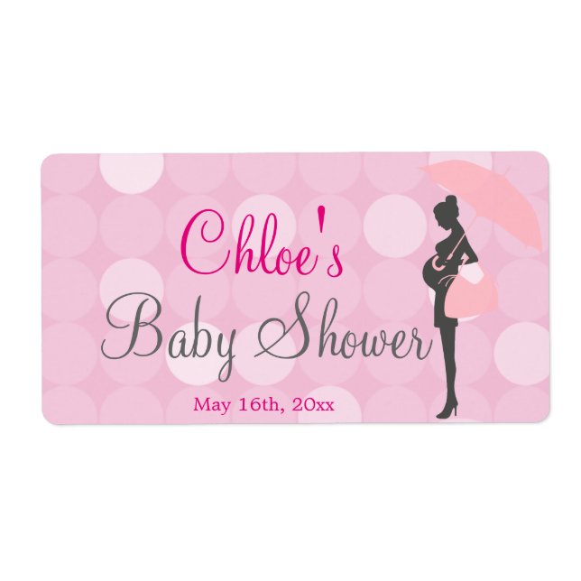 Étiquette Baby shower rose Silhouette Bouteille d'eau Étique (Devant)