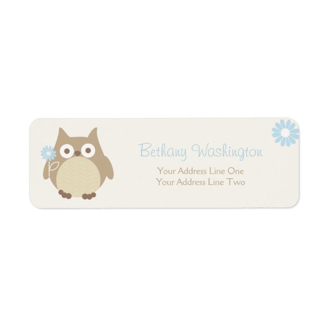 Étiquette Baby shower Whimsical Boy Owl (Devant)