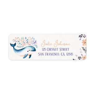 Étiquette Baby Whale Boho Peach Lavender Design floral -