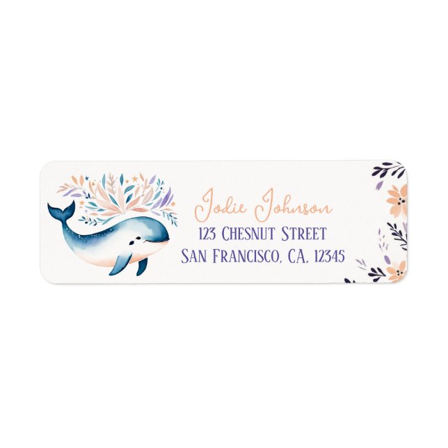 Étiquette Baby Whale Boho Peach Lavender Design floral - (Devant)
