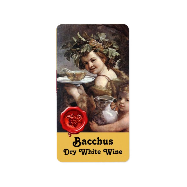 ÉTIQUETTE BACCHUS AUX RAISINS ET SCEAU DE CIRE ROUGE DE VIN  (Devant)