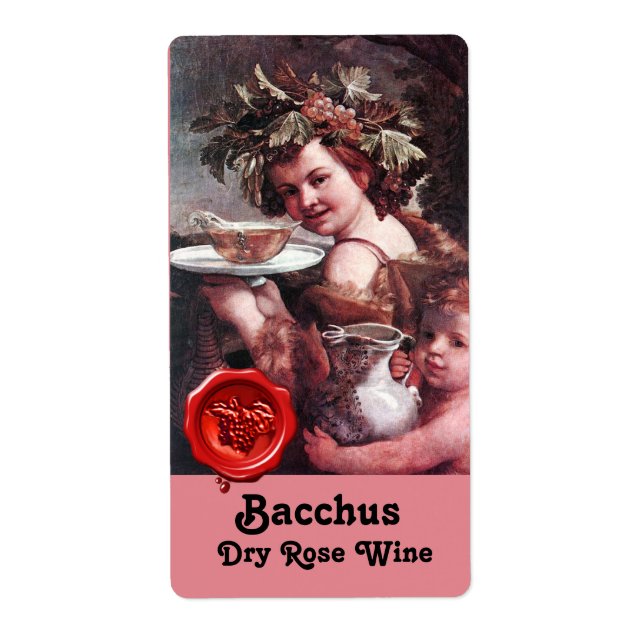 ÉTIQUETTE BACCHUS AUX RAISONS ET SCEAU DE CIRE ROUGE DE VIN  (Devant)