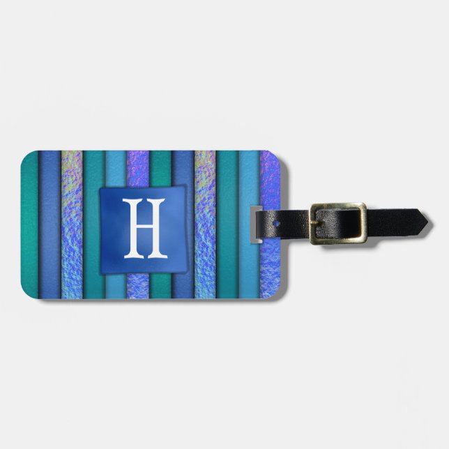 Étiquette Bagage Monogramme Art Verre Fusionné Ble (Devant horizontal)