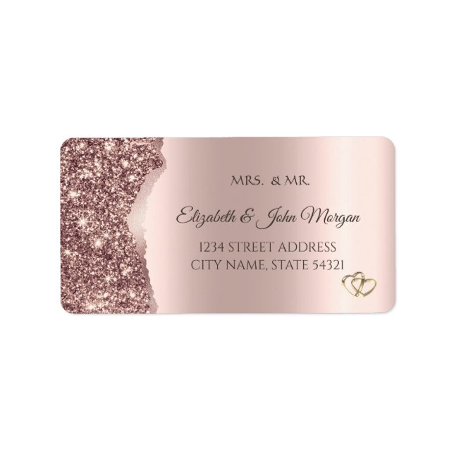 Étiquette Bagues dorées avec paillettes de rose doré élégant (Devant)
