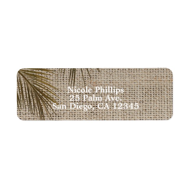 Étiquette Bahama Breeze Bronze Palm Rustique Burlap Mariage (Devant)