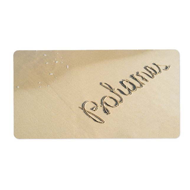 Étiquette Bahamas panneau sculpté sur le sable de la plage (Devant)