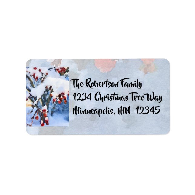 Étiquette Baies de pomme de crabe rouge à la neige~Vacances  (Devant)