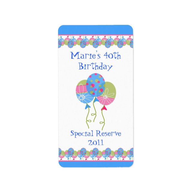 Étiquette Balcons d'anniversaire Accueil Vins faits Étiquett (Devant)