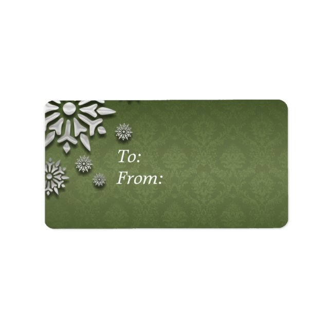Étiquette Balise cadeau de flocon de neige vert et SIlver (Devant)