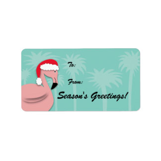 Étiquette Balise cadeau de Noël rétro - Flamant rose rose