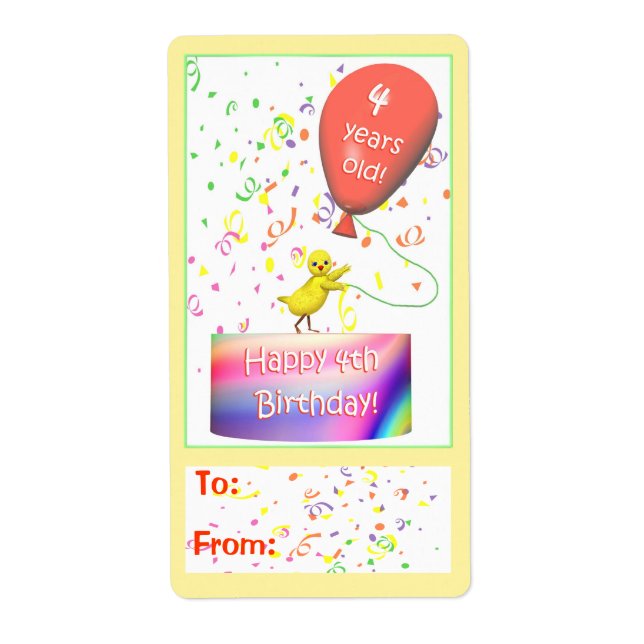 Étiquette Balise cadeau de poulet Joyeux 4e anniversaire (Devant)