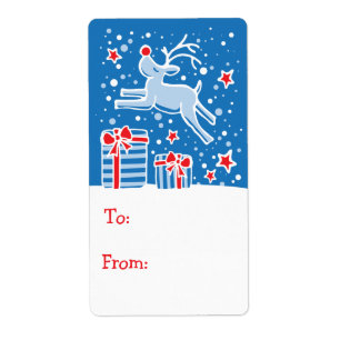 Étiquette Balise cadeau de rennes de Noël bleu (vers et depu