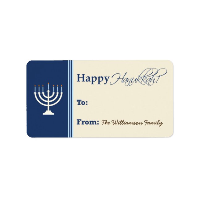Étiquette Balise cadeau Hanoukka Menorah (bleu foncé) (Devant)