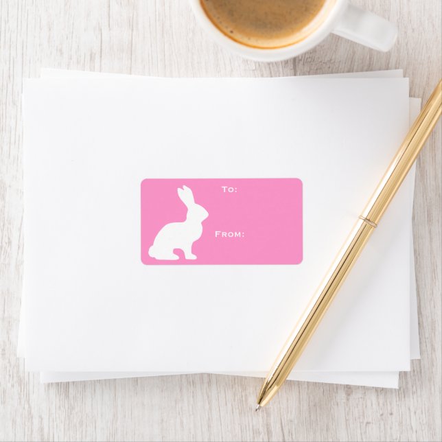 Étiquette Balise cadeau lapin blanc (En situation)