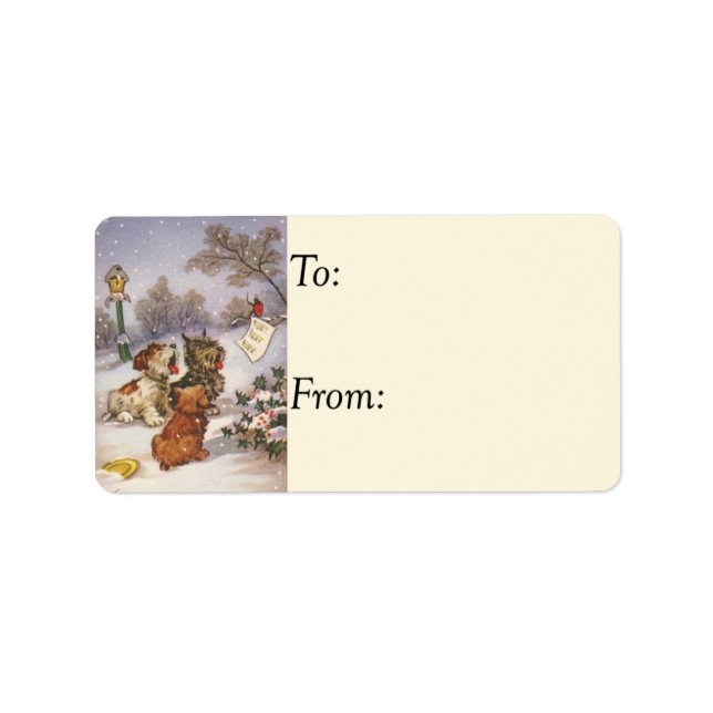 Étiquette Balise Chiens Chantant des Chants Carols Cadeaux V (Devant)