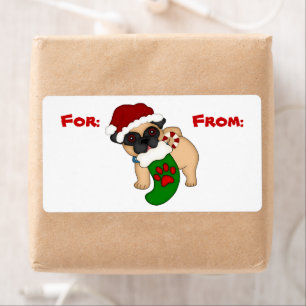 Étiquette Balise de cadeau de Noël à chiot Carlin mignon