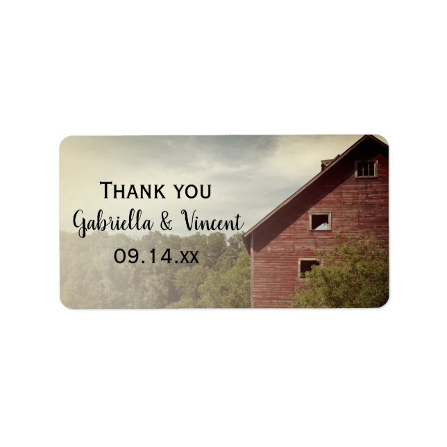 Étiquette Balise de Mariage campagnard Rustique Red Barn Fav (Devant)