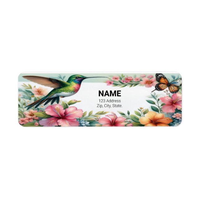 Étiquette "Balise de nom personnalisé de colibri floral". (Devant)