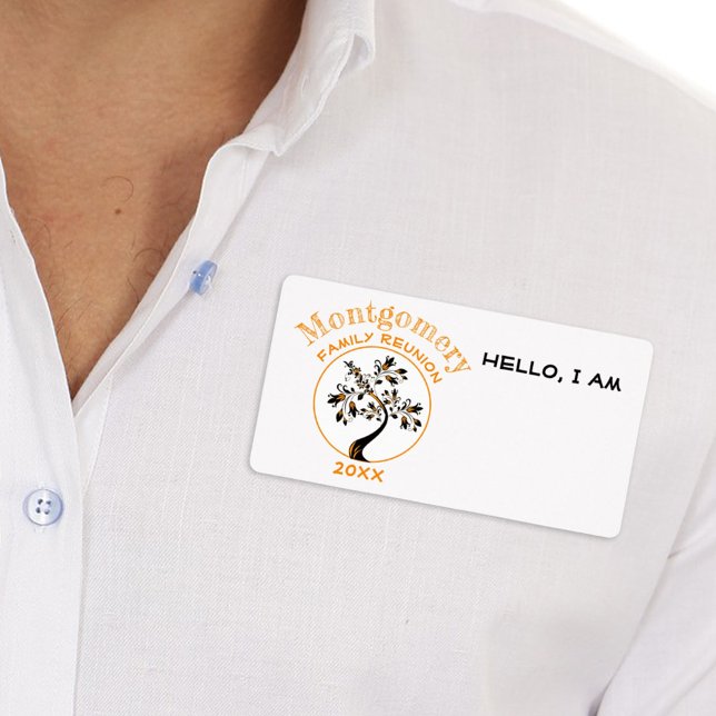 Étiquette Balise Family Reunion Orange Modern Tree Nom perso (Créateur téléchargé)