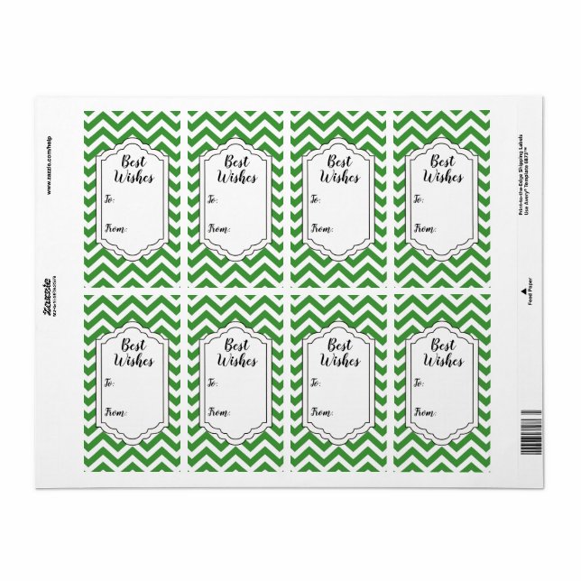 Étiquette Balise Mariage Chevron Vert foncé et blanc (Feuille entière)