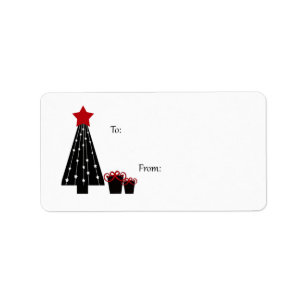 Étiquette Balises cadeaux Arbre noir et rouge et Packages