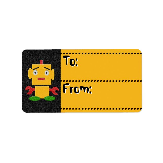 Étiquette Balises Robot-Yellow_To_From rétro pour enfants mi (Devant)