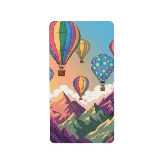 Étiquette Ballons à air chaud sur puzzle de montagnes