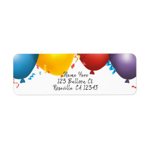 Étiquette Ballons Colorés et Confettis Fête d'anniversaire