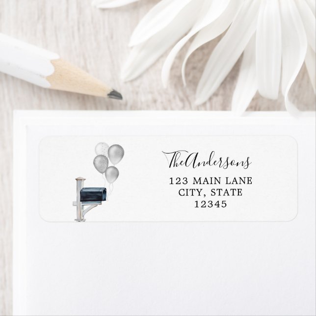 Étiquette Ballons d'argent dans la boîte aux lettres (En situation)