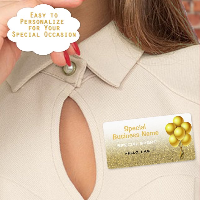 Étiquette Ballons d'événements spéciaux Gold Parties scintil (Help guests remember who they are speaking to with a paper label name tag. Fill in name at event.)