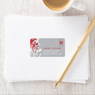 Étiquette Bambou rouge et gris Feuille Mariage chinois Adres