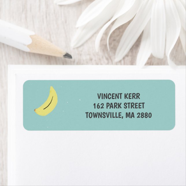 Étiquette Banane jaune tirant bleu motif (En situation)