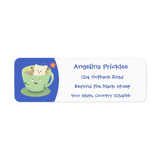 Étiquette Bande dessinée de la tasse de thé mignonne humour  (Devant)