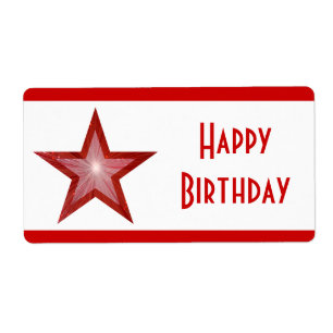 Étiquette Bande rouge étoile 'Joyeux anniversaire' large bla